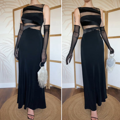 Black Dusk beaded sheer cut out evening dress UK 14