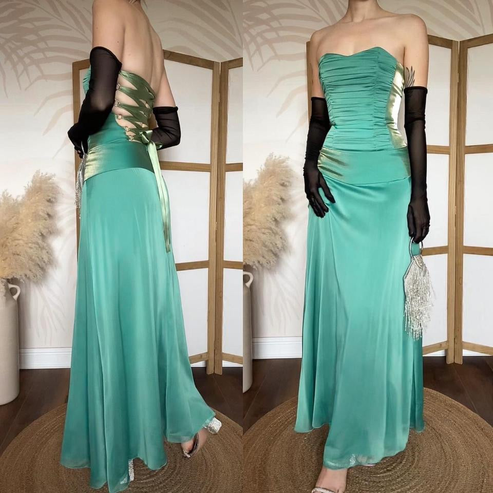 Teal strapless lace up evening dress uk 6-8/XS