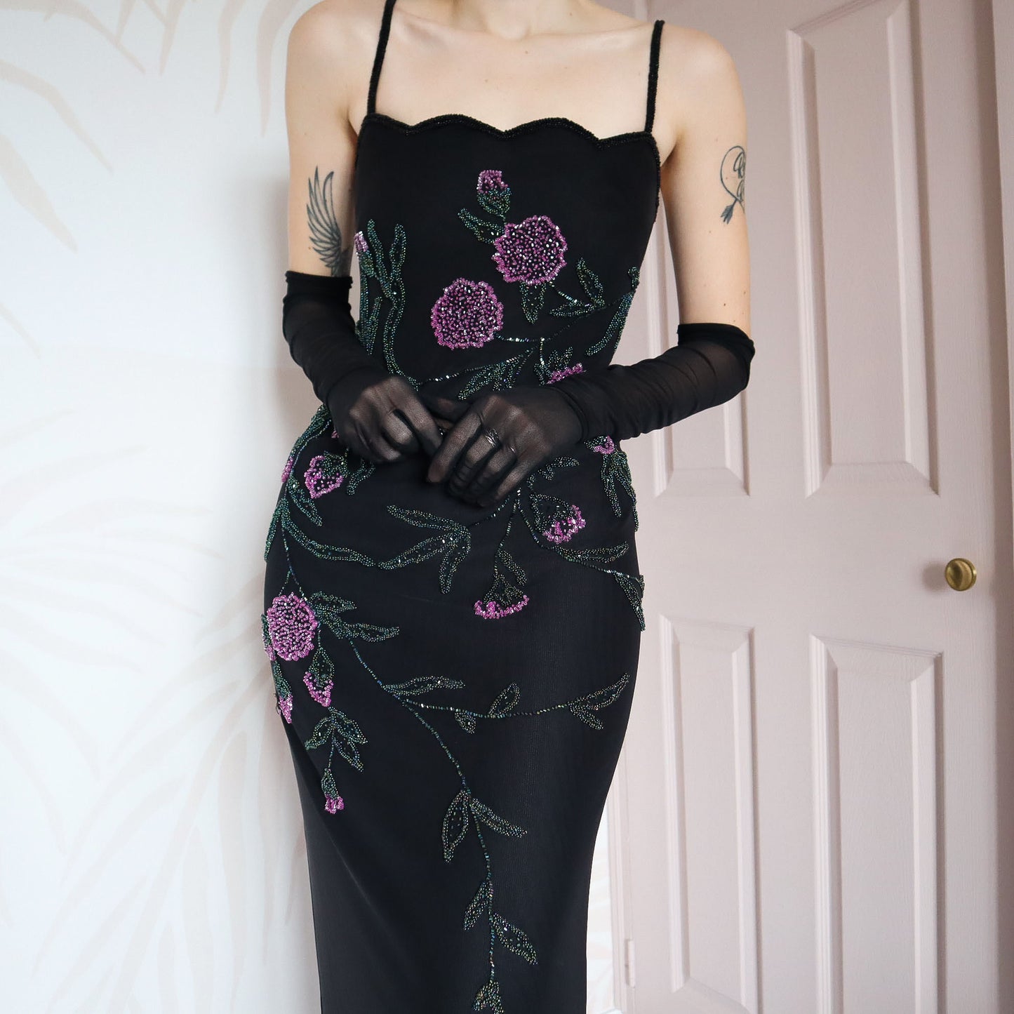 After Six black beaded evening gown UK 14