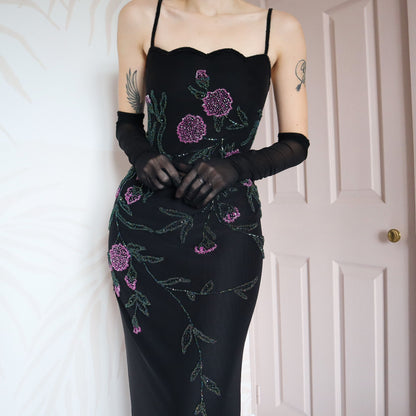 After Six black beaded evening gown UK 14