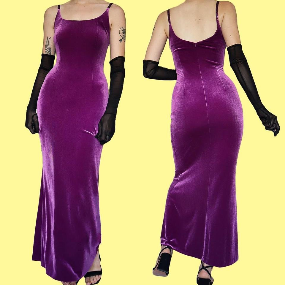 Purple Dusk velvet stretch evening dress UK 12