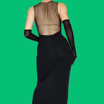 Black stretch sheer bust & waist evening dress UK 10