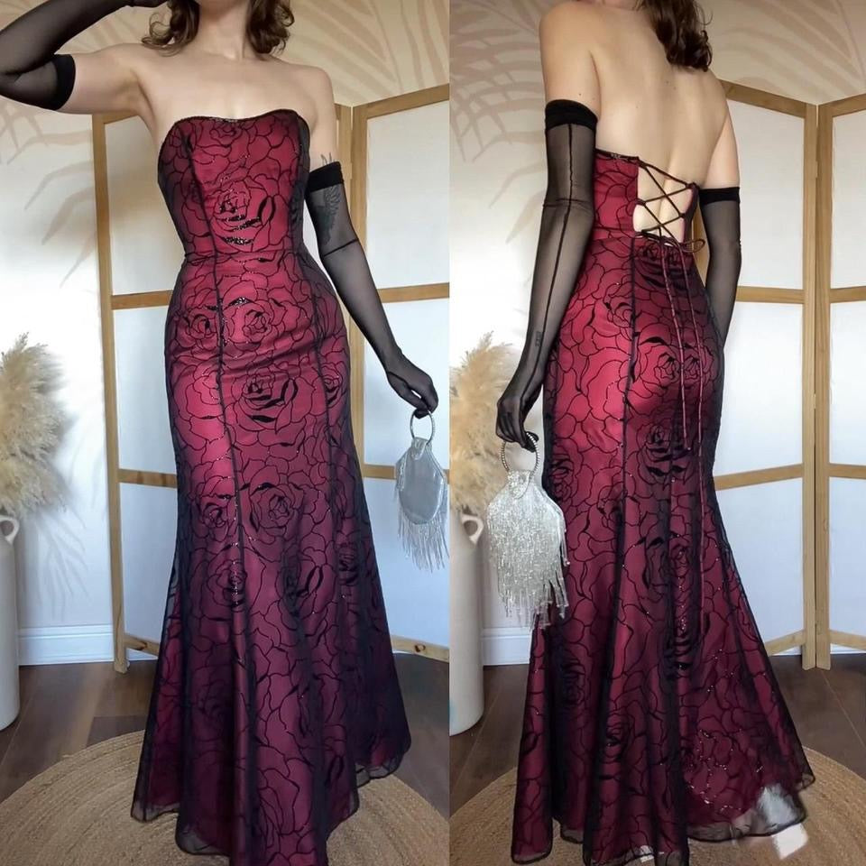 Morgan & Co strapless red fishtail gown uk 8