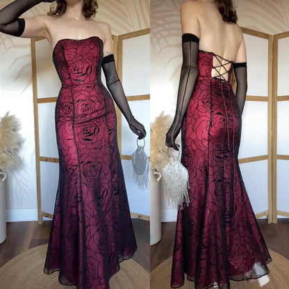 Morgan & Co strapless red fishtail gown uk 8