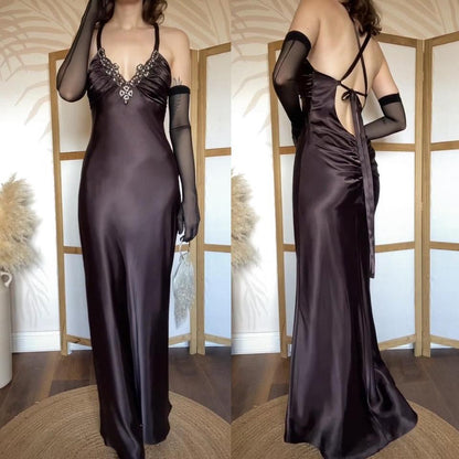 Niki Livas brown satin evening dress uk 10