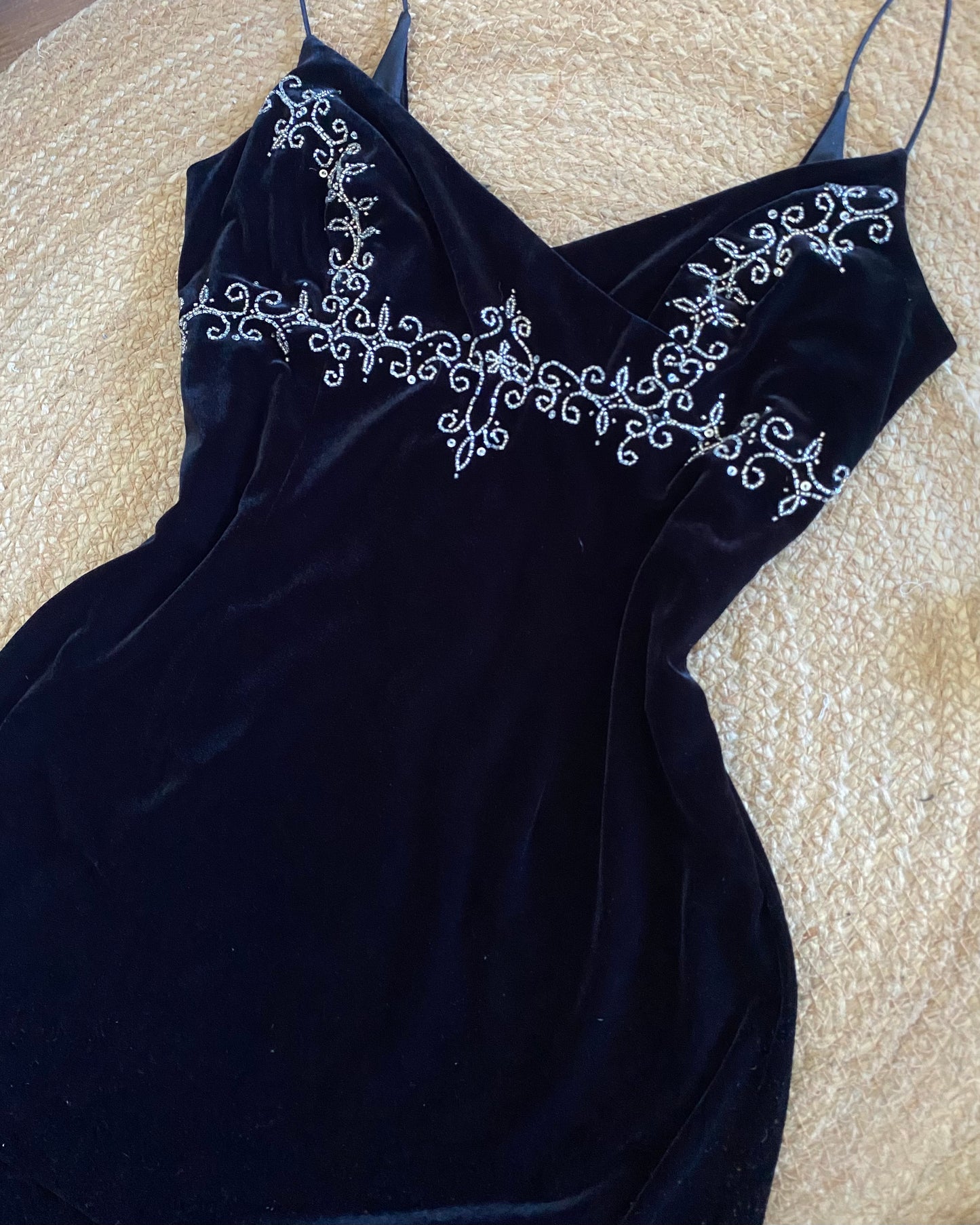 Dave & Johnny black velvet beaded 90s dress uk 12 & 16 available