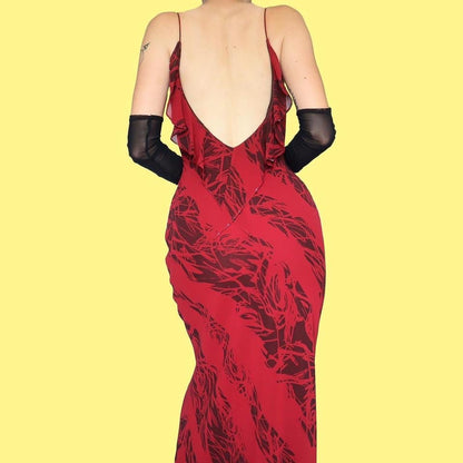 Red After Six print evening dress UK 12