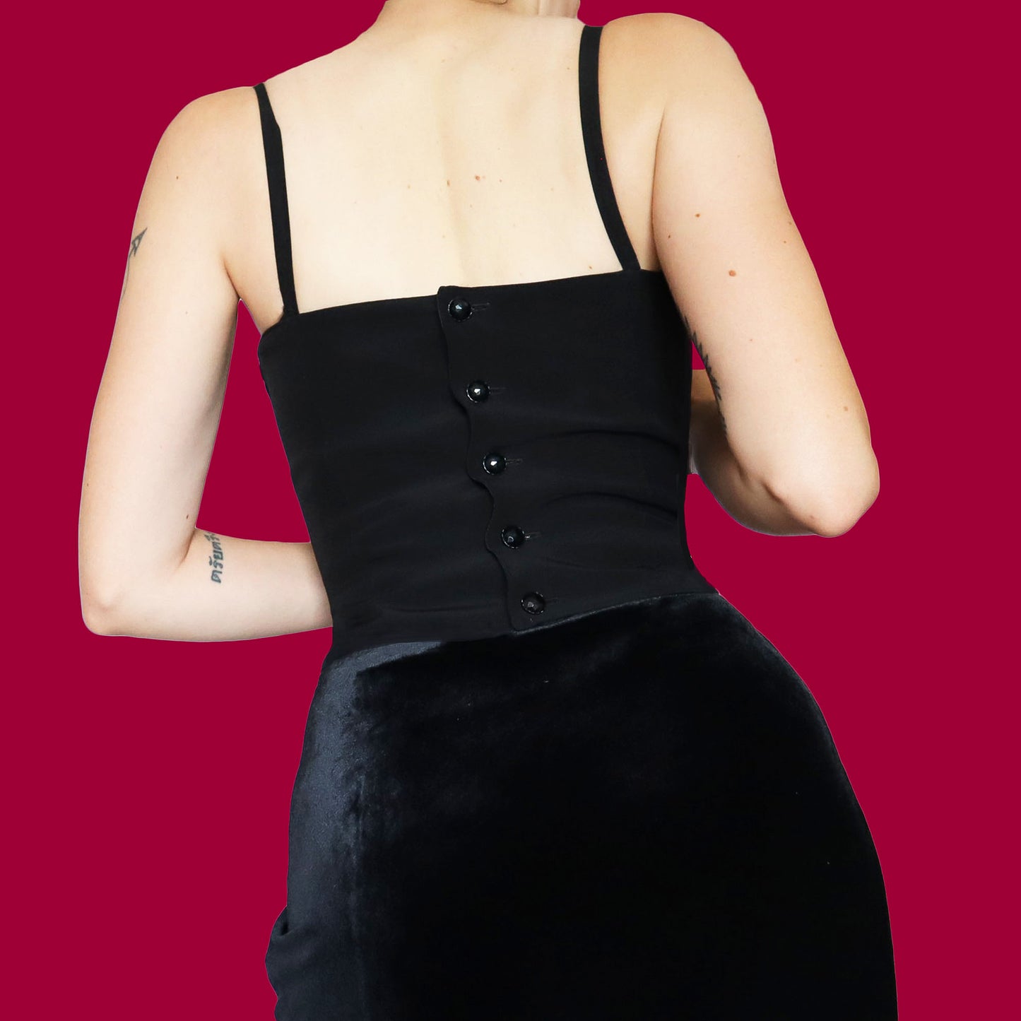 Black lace up front corset top UK 14