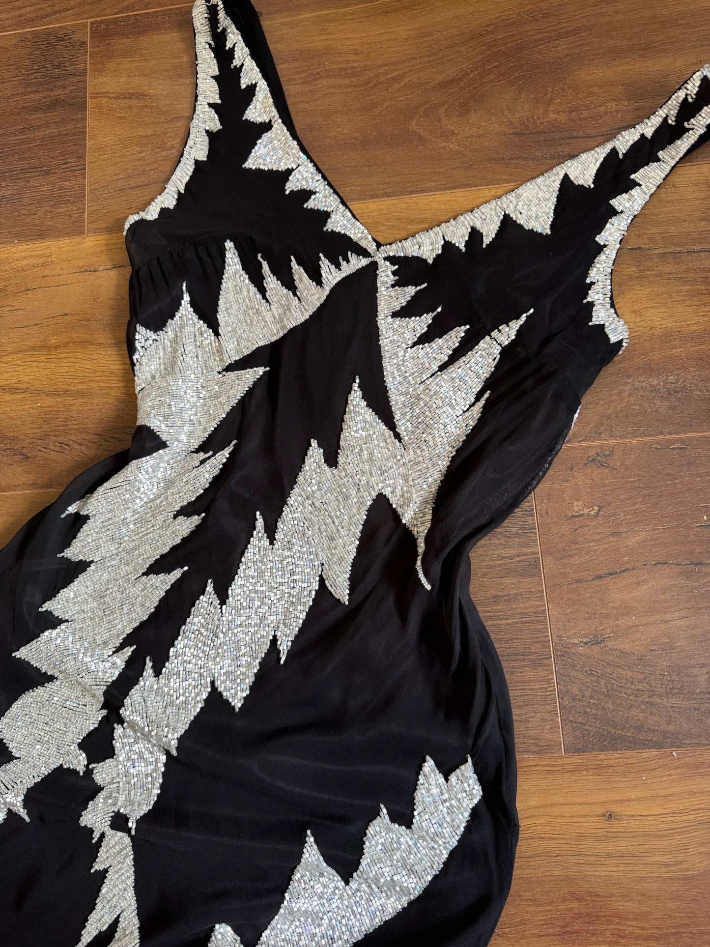 Black & white beaded evening dress uk 10