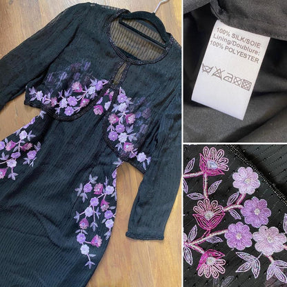 Black & purple silk beaded 2 piece uk 14