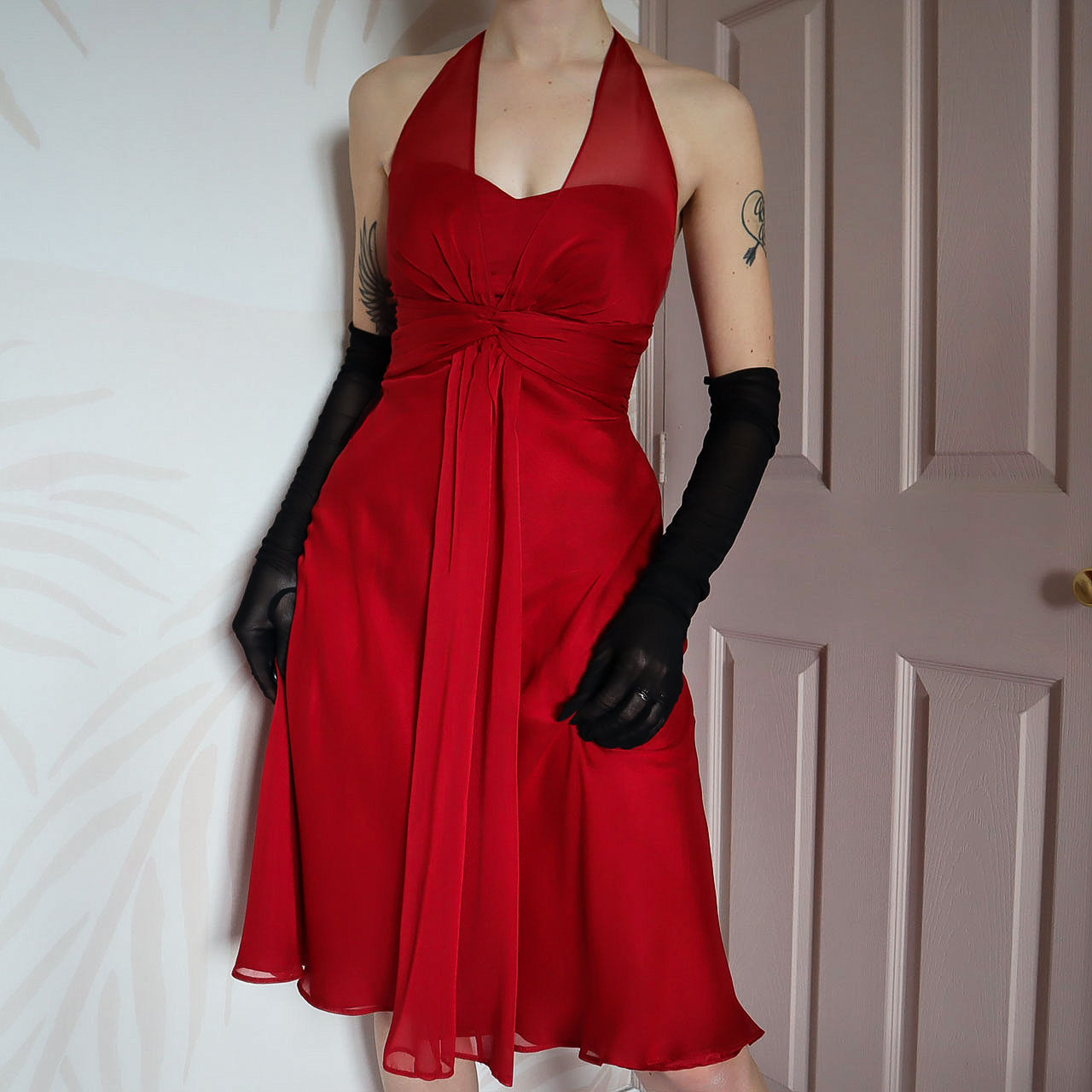 Red Debut halter neck midi dress UK 12