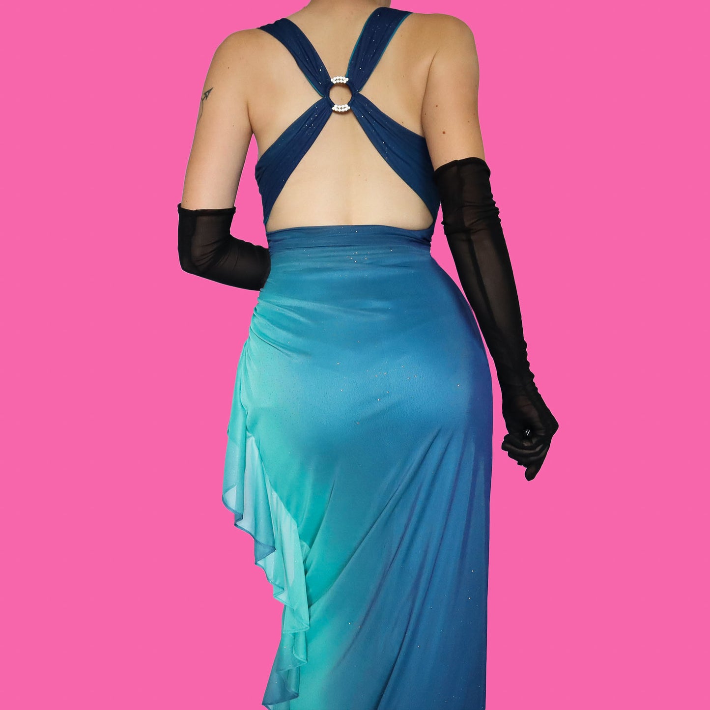 Blue glittery stretch evening dress UK 10-12