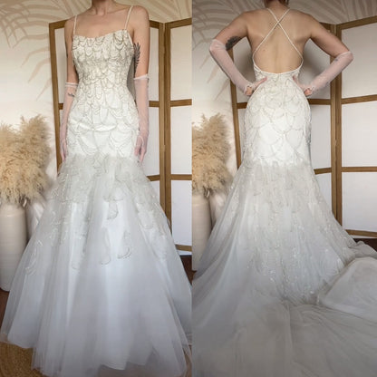 Veromia Couture ivory fishtail beaded wedding dress uk 12