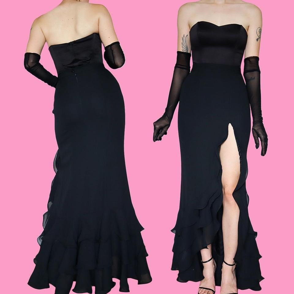 Long black leg slit flared maxi skirt uk 12-14