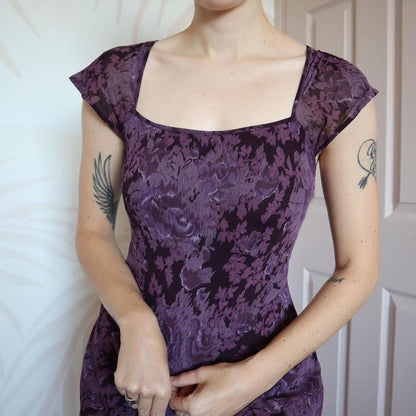 Laura Ashley purple floral short sleeve dress UK 12