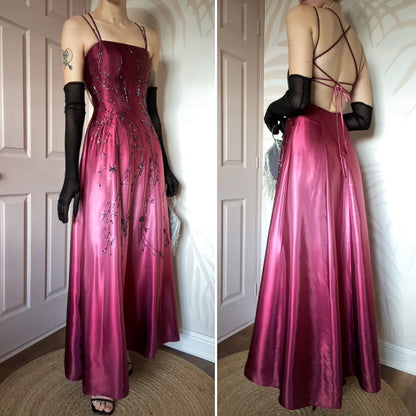 Pink Dave & Johnny satin beaded evening dress UK 8