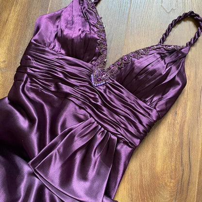 Purple satin Dave & Johnny evening dress UK 8