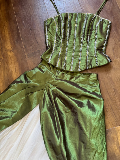 Green taffeta prom fairy 2-piece uk 8
