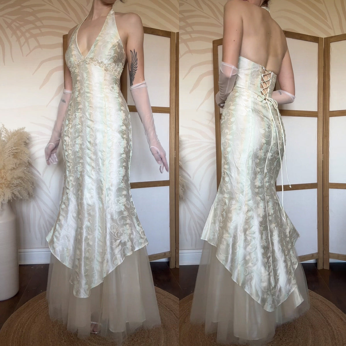 Halter-neck fishtail evening dress uk 14