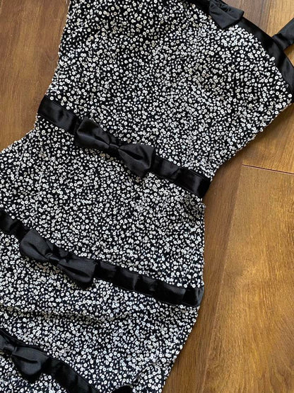 Sousourada 100% silk black & white beaded evening dress uk 6-8