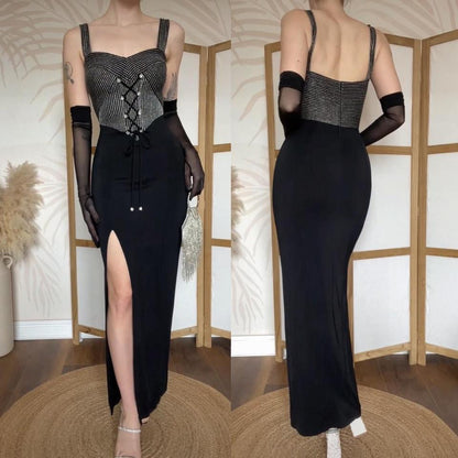 Tadashi black stretchy evening dress uk 8-10