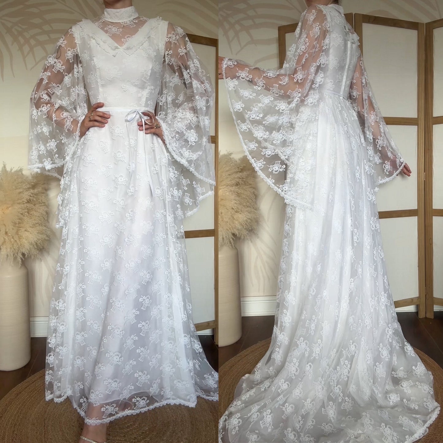 White lace flared sleeve wedding dress uk 8