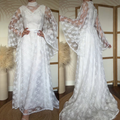 White lace flared sleeve wedding dress uk 8