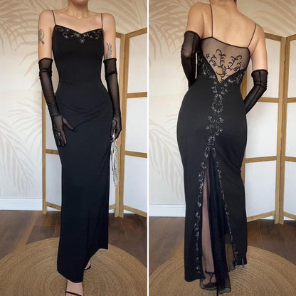 Black Vintage Dave & Johnny Floral embroidered Gown UK 12