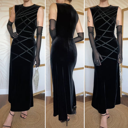 Simon Ellis black velvet stretch evening dress uk 14