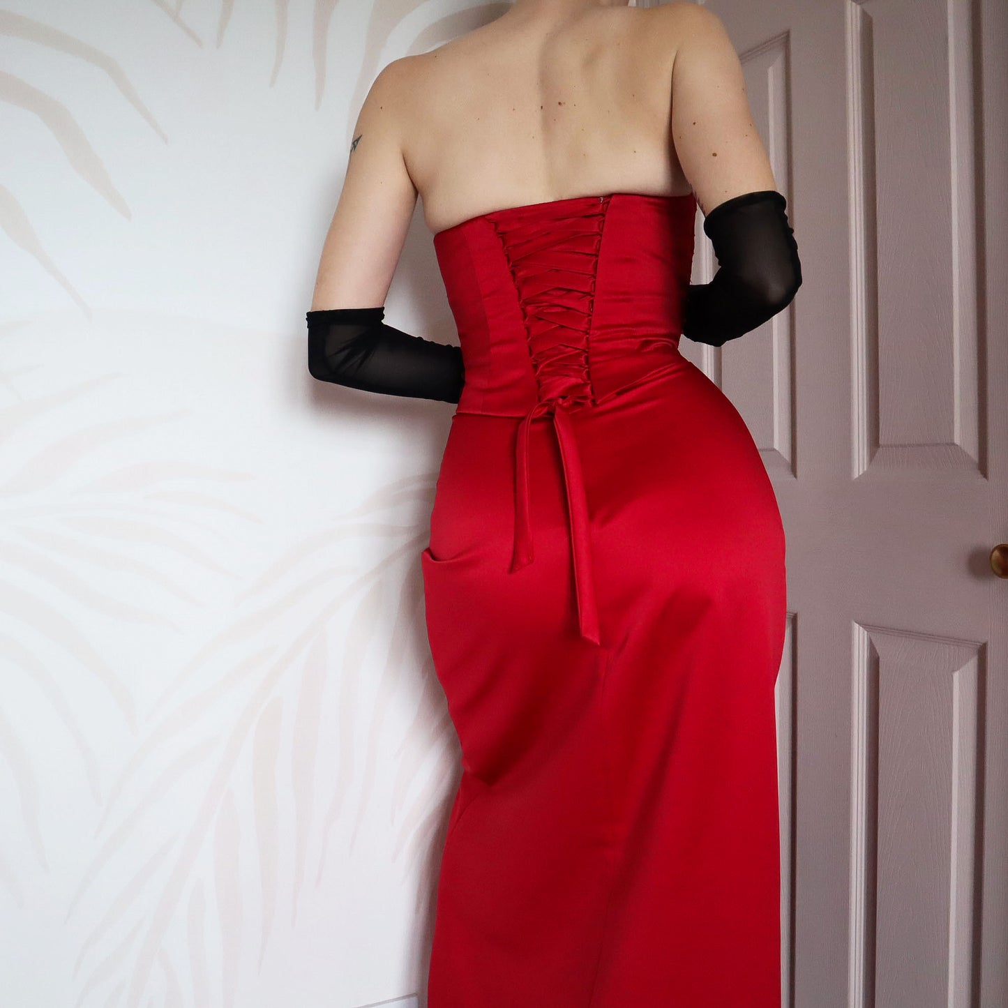 Hilary Morgan red corset evening gown UK 8