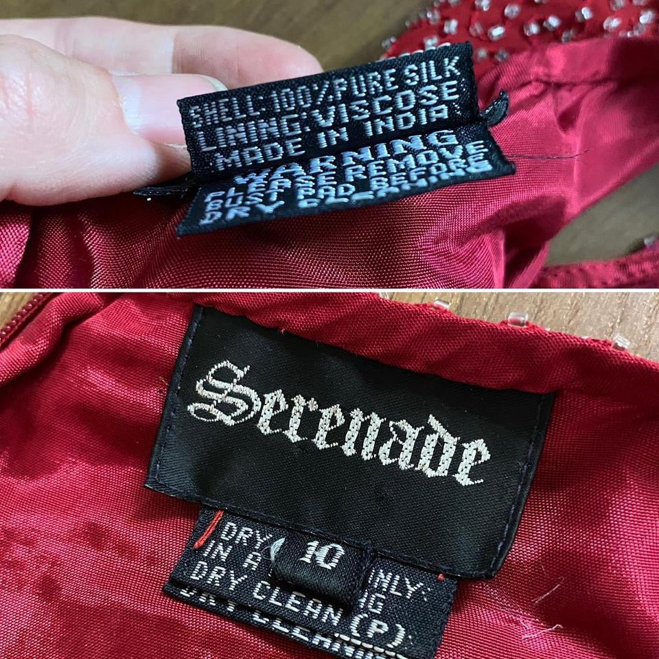 Serenade 100% silk red beaded vintage evening dress uk 10