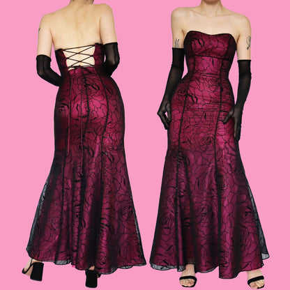 Pink strapless glitter floral evening dress UK 8 & UK 12