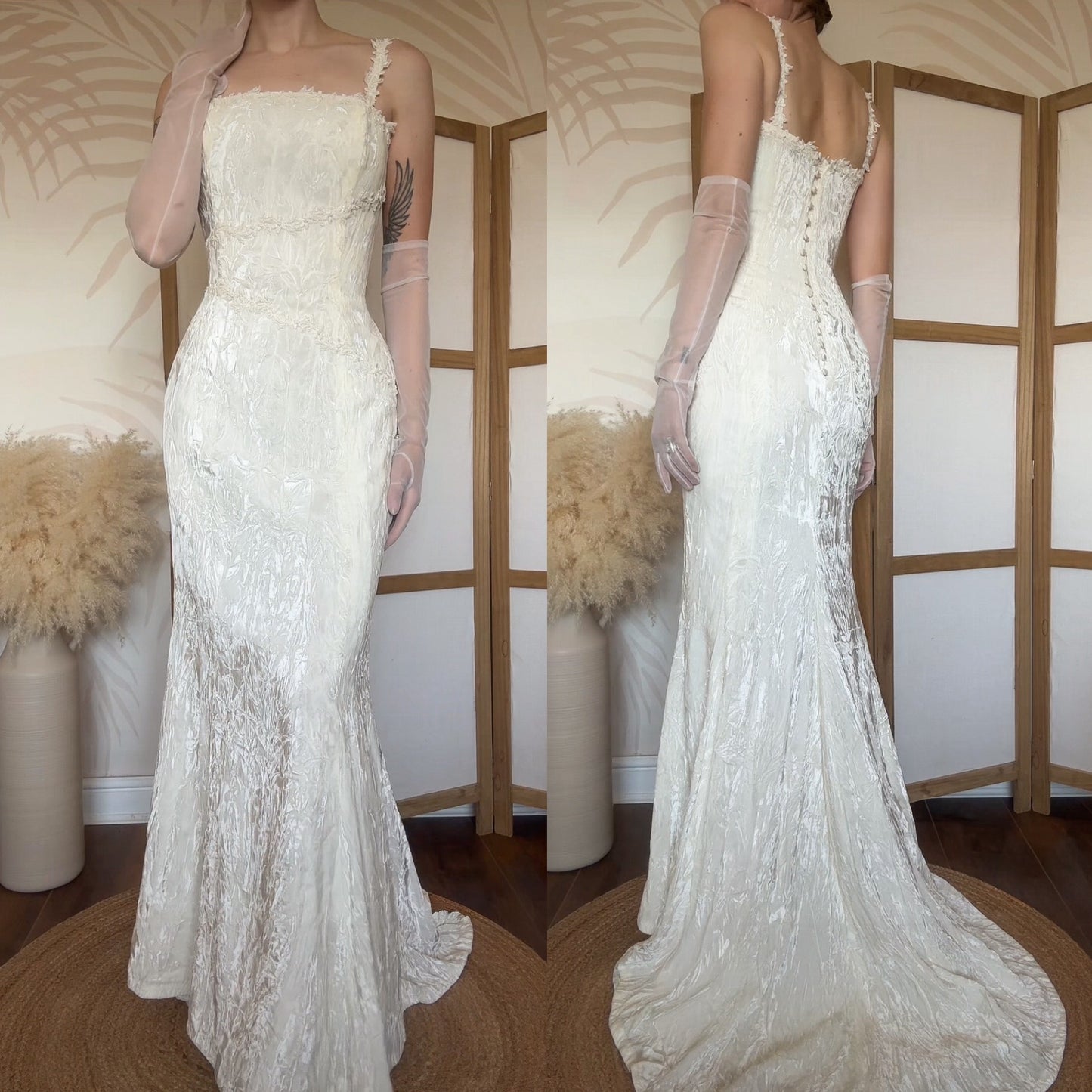 Ivory crinkled velvet wedding dress uk 10-12