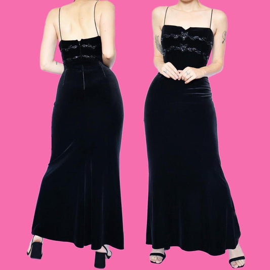 Black velvet stretch sequin dress UK 12