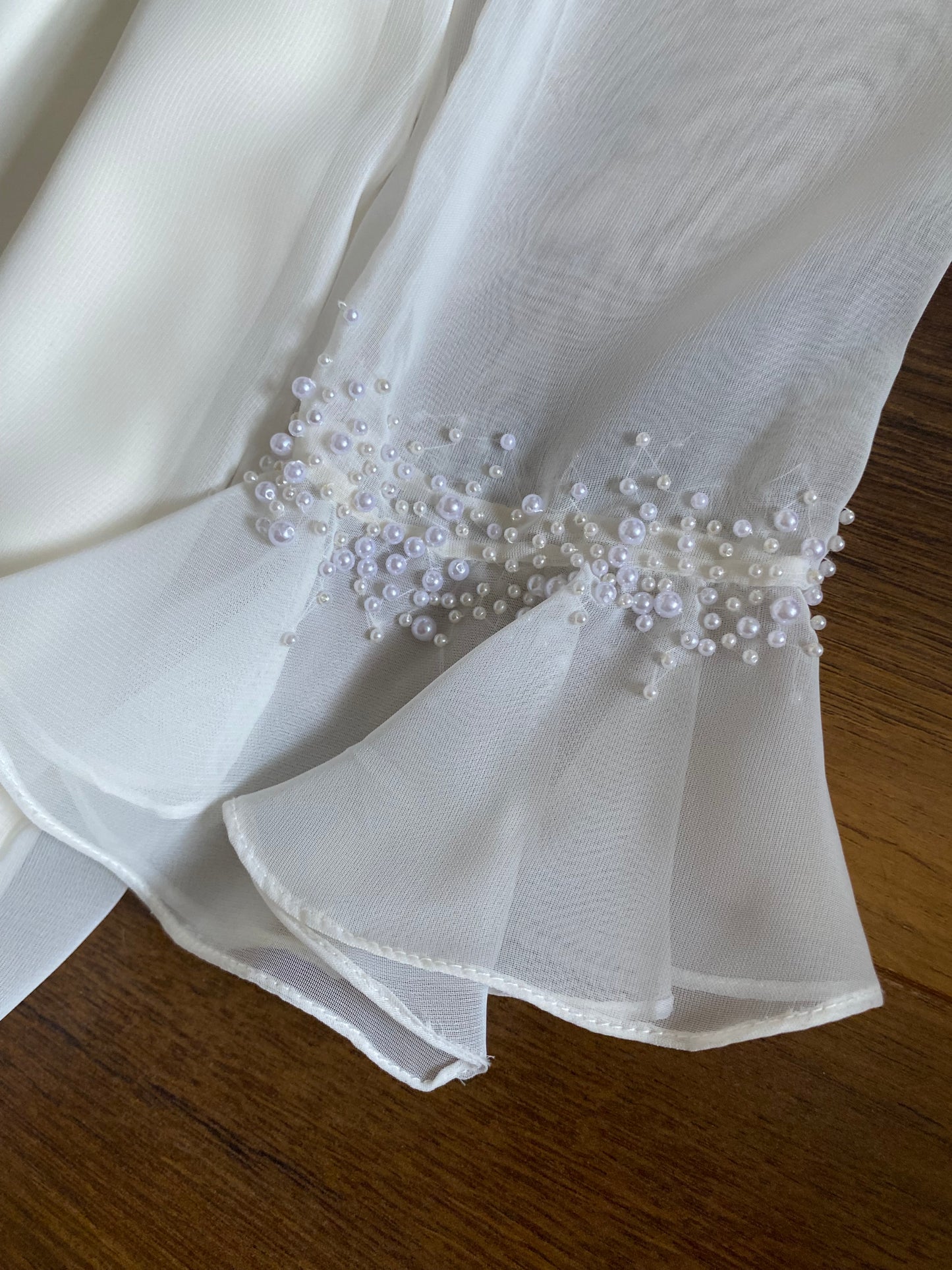 D’zage ivory long sleeve pearl wedding dress uk 12-14