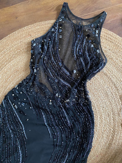 Yve London 100% silk beaded evening dress uk 14