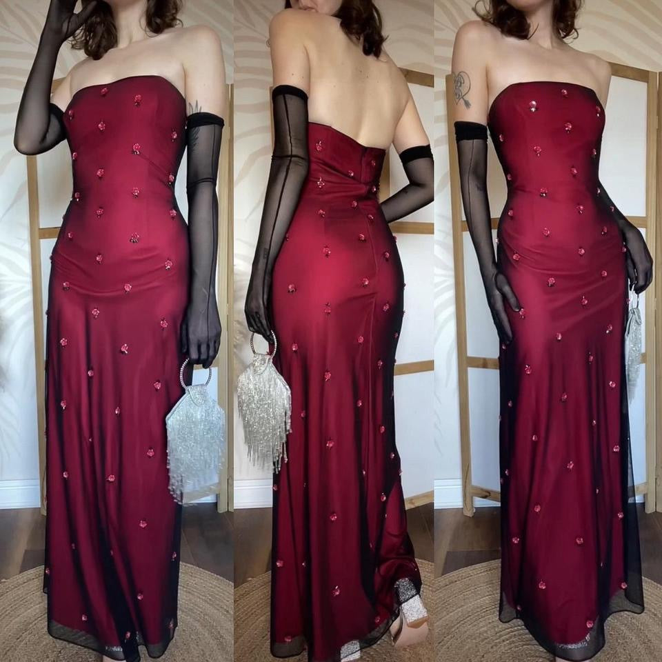 Papell Boutique red stretch floral evening dress uk 12-14
