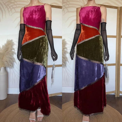 Velvet silk blend panelled evening dress uk 12