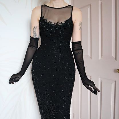 Vintage black beaded evening gown UK 8