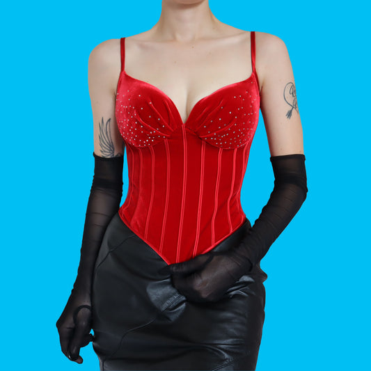 Red velvet after six corset top UK 14
