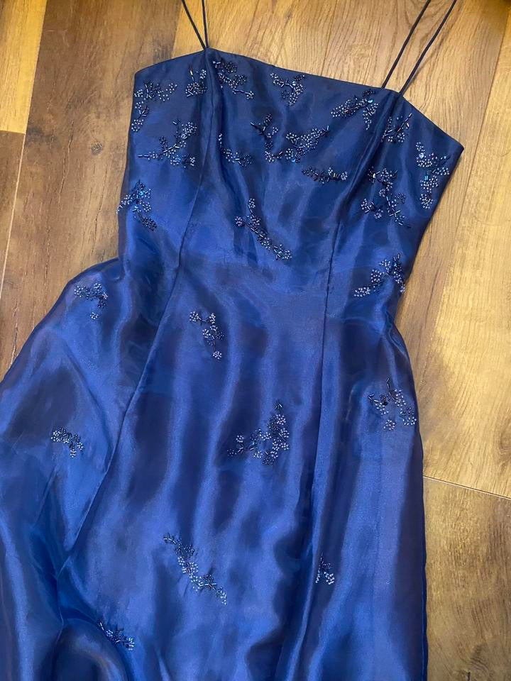 Niki Livas navy organza a-line prom dress UK 12