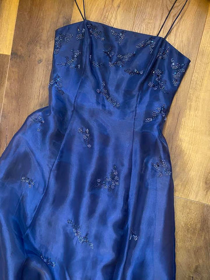 Niki Livas navy organza a-line prom dress UK 12