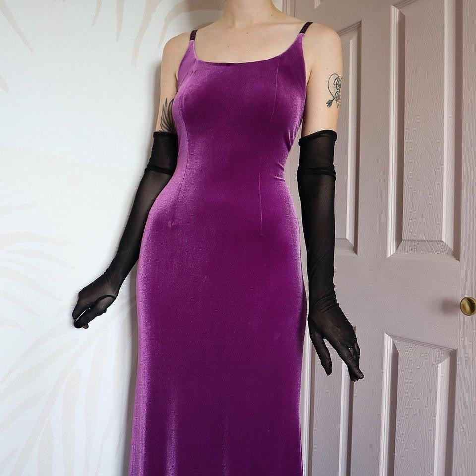 Purple Dusk velvet stretch evening dress UK 12