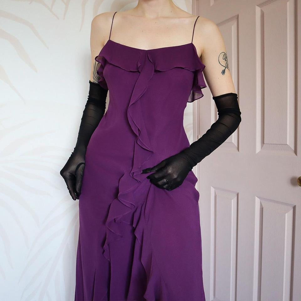 Purple 100% silk slip midi dress UK 12