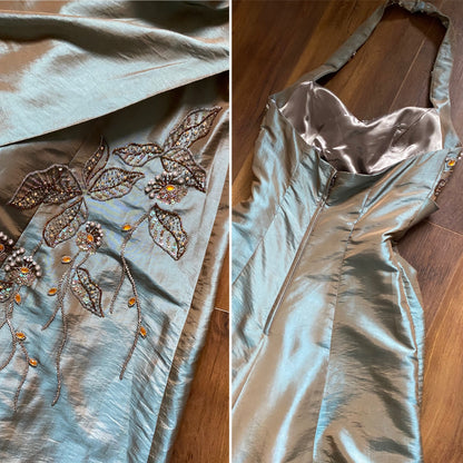 Iridescent grey/green halter prom dress uk 6