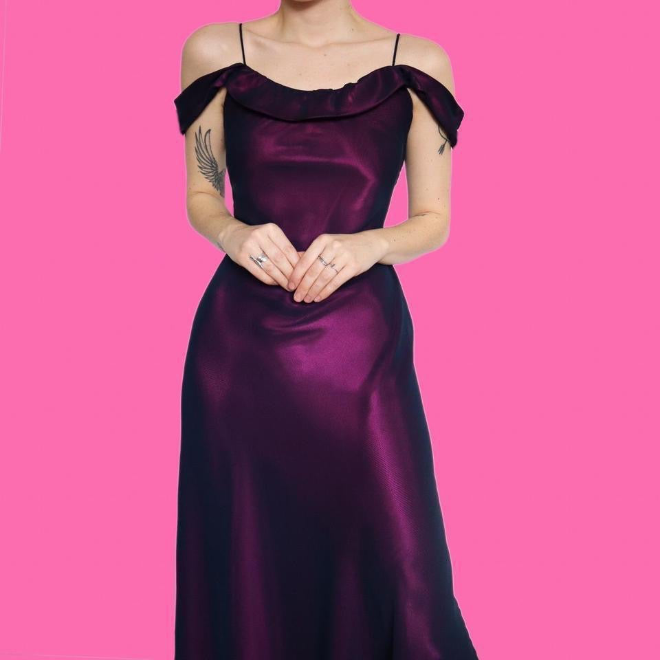 Purple cold shoulder evening dress UK 12