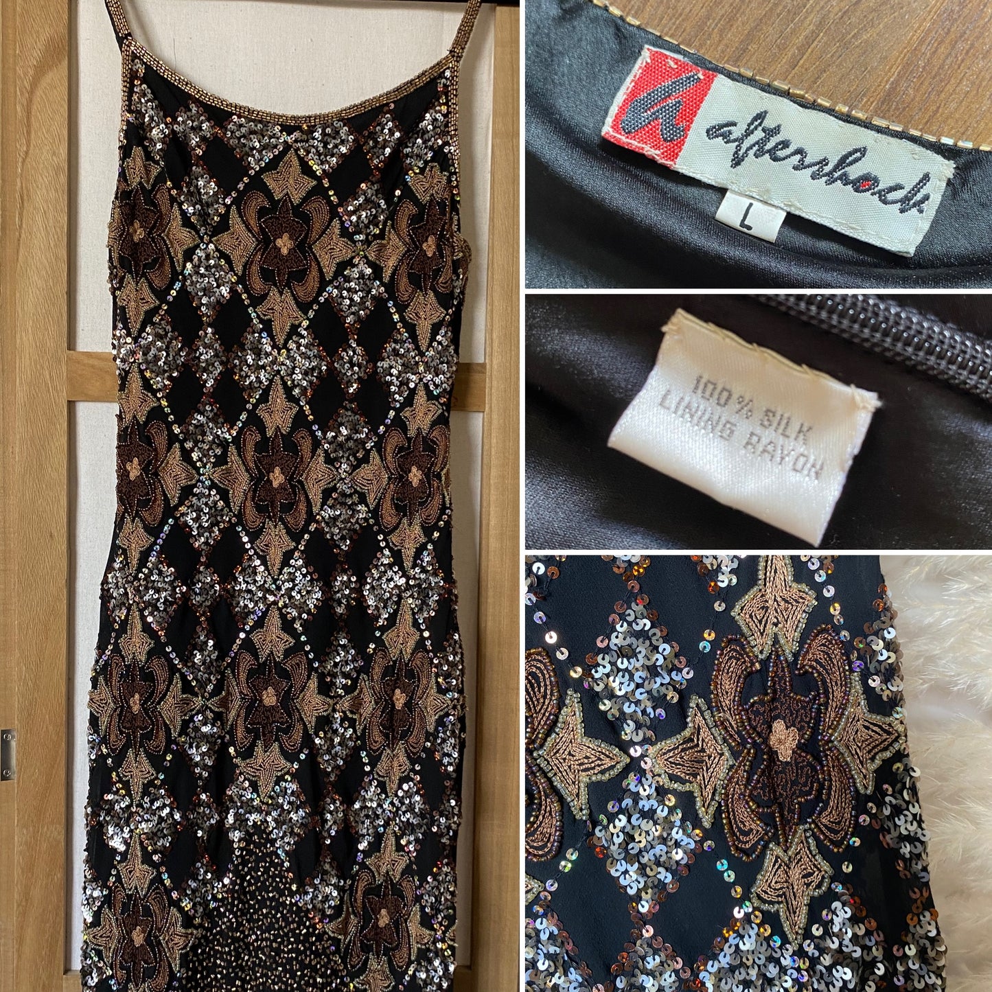 Aftershock silk beaded & sequin evening dress uk 12