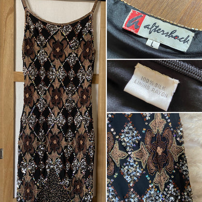 Aftershock silk beaded & sequin evening dress uk 12