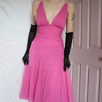 Pink chiffon After Six midi dress UK 12
