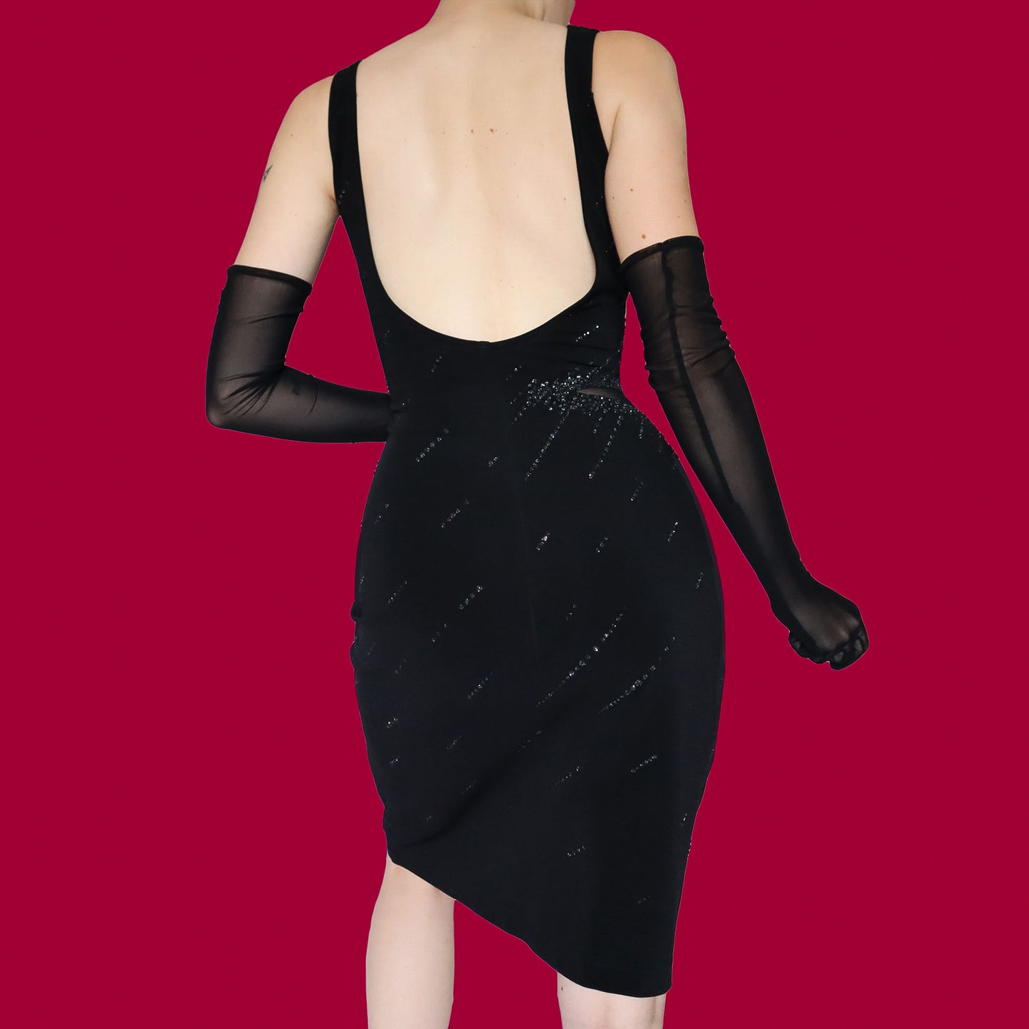 Tadashi Shoji stretch black party mini dress UK 14